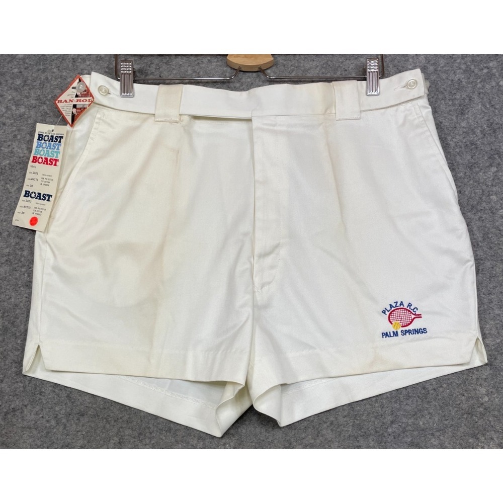 Vintage Boast USA Tennis Shorts Ivory 38 Palm Springs Racquet Club New